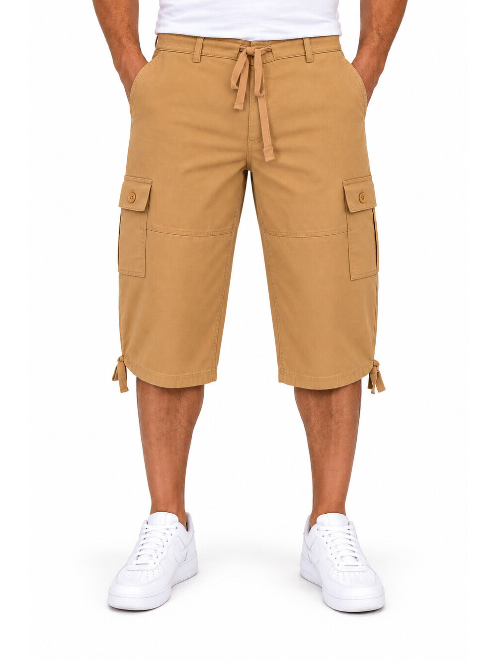 TRUST Men’s Size 46 Khaki Linen Rayon Cargo Capri Pants 6 Pocket Drawstring NWT